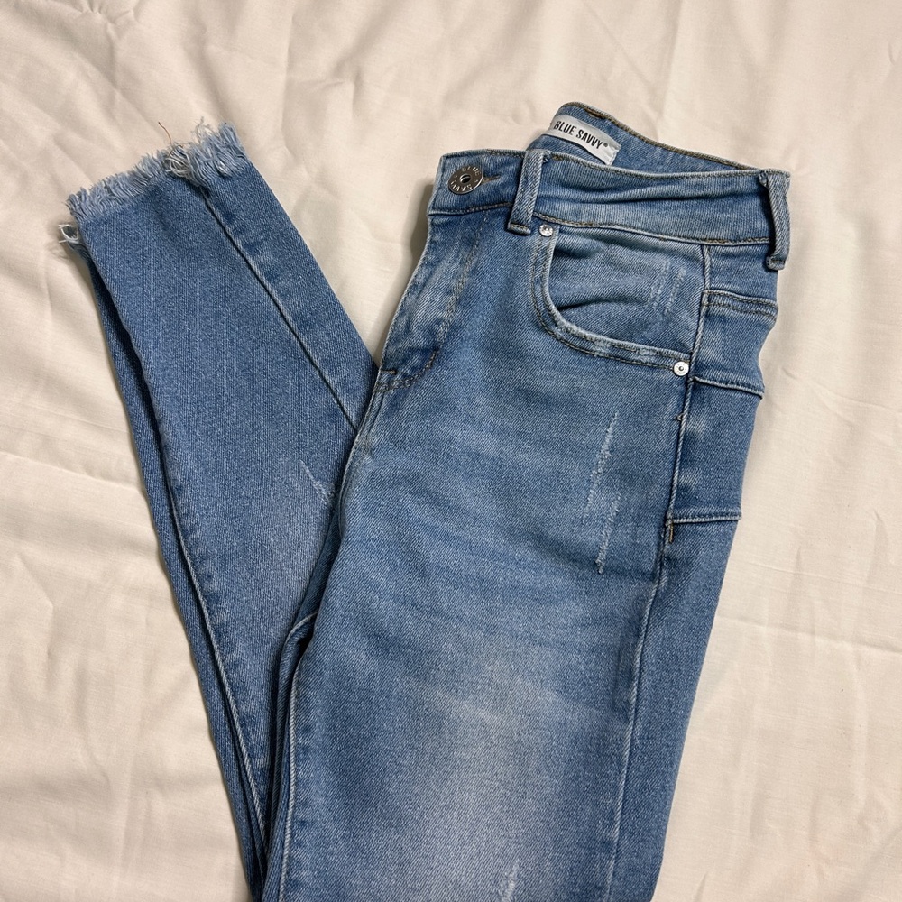 Skinny Blue Jeans with Worn Look